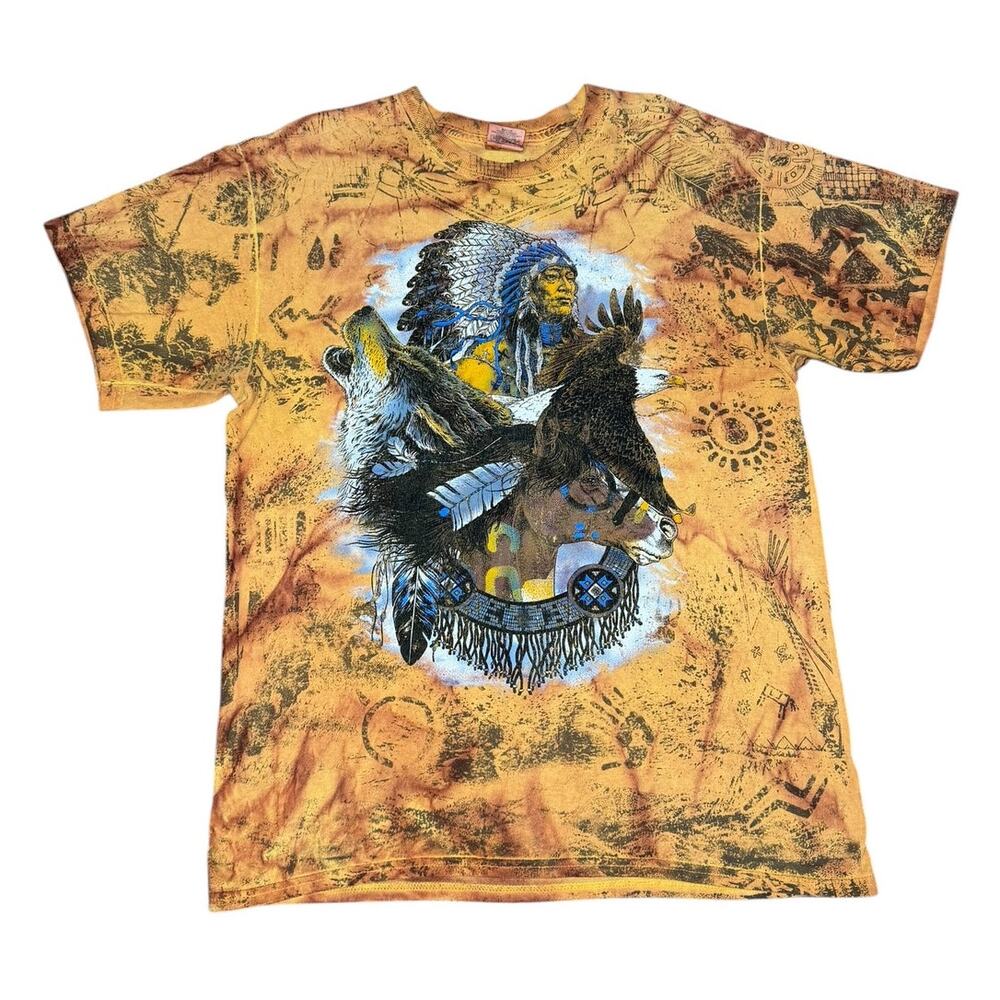 Vintage Native American Indian Chief Eagle Wolf AOP T-Shirt
